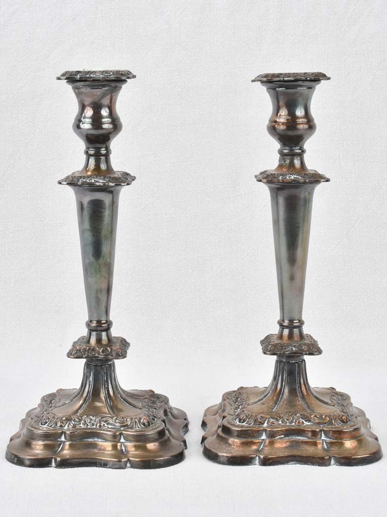 Candlesticks, silver-plated, English, antique 12¼"
