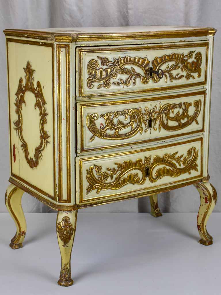 Vintage three drawer commode - carved with gilding