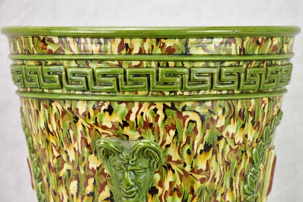 Rare cachepot from Uzes with LM monogram - marbleized green faience