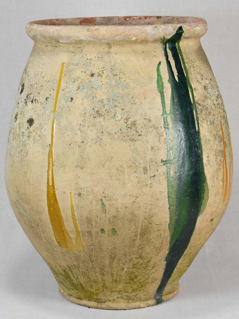 Early-20th-century Castelnaudary olive pot with green 21¾"