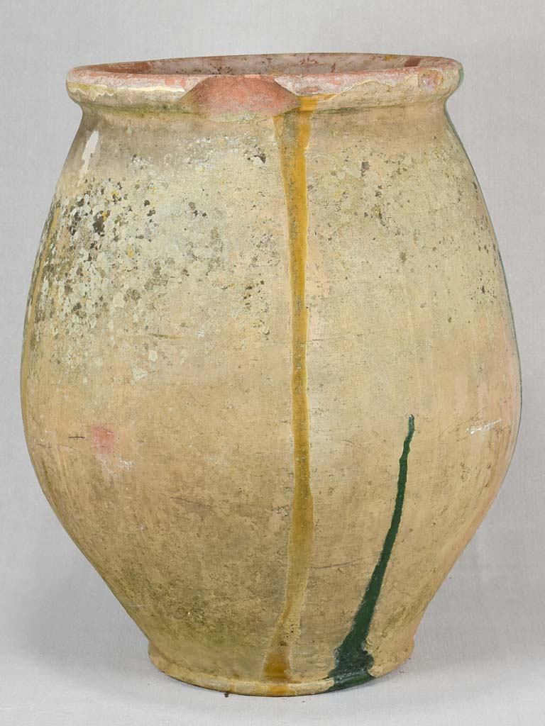 Early-20th-century Castelnaudary olive pot with green 21¾"