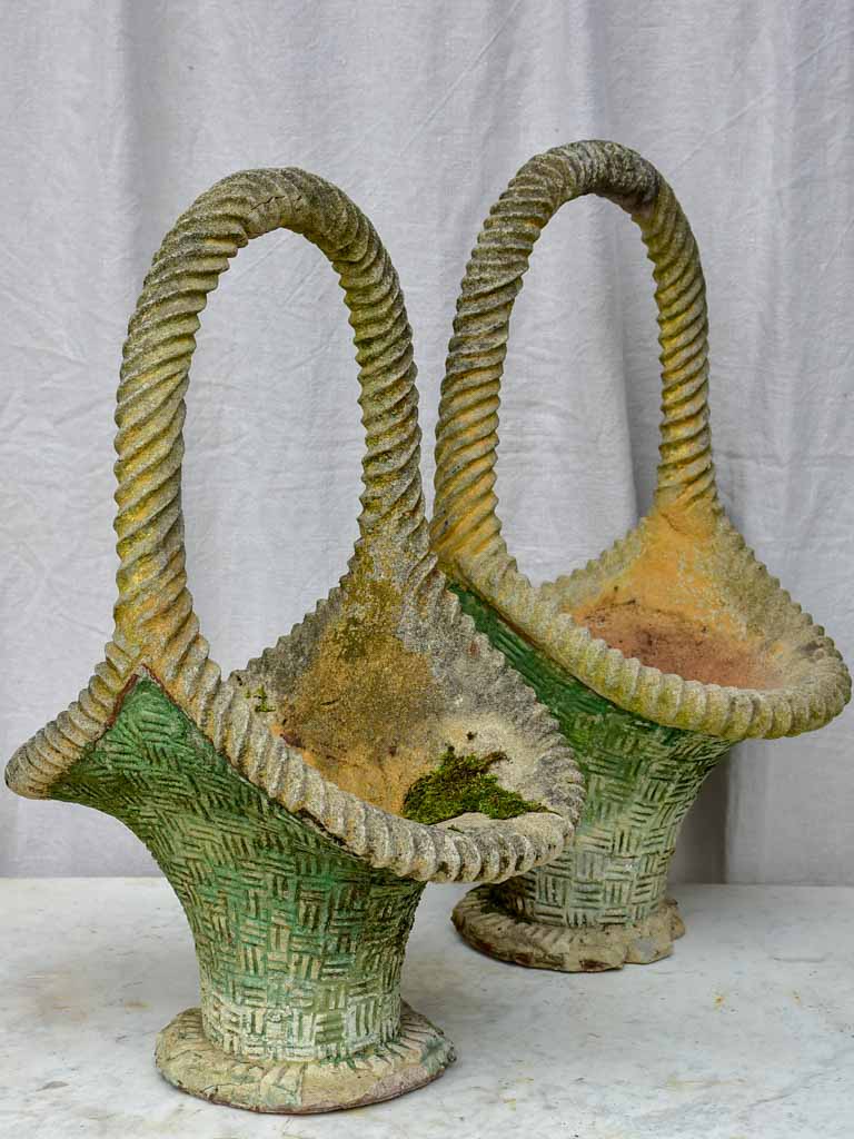 Large pair of vintage French planters in the shape of baskets