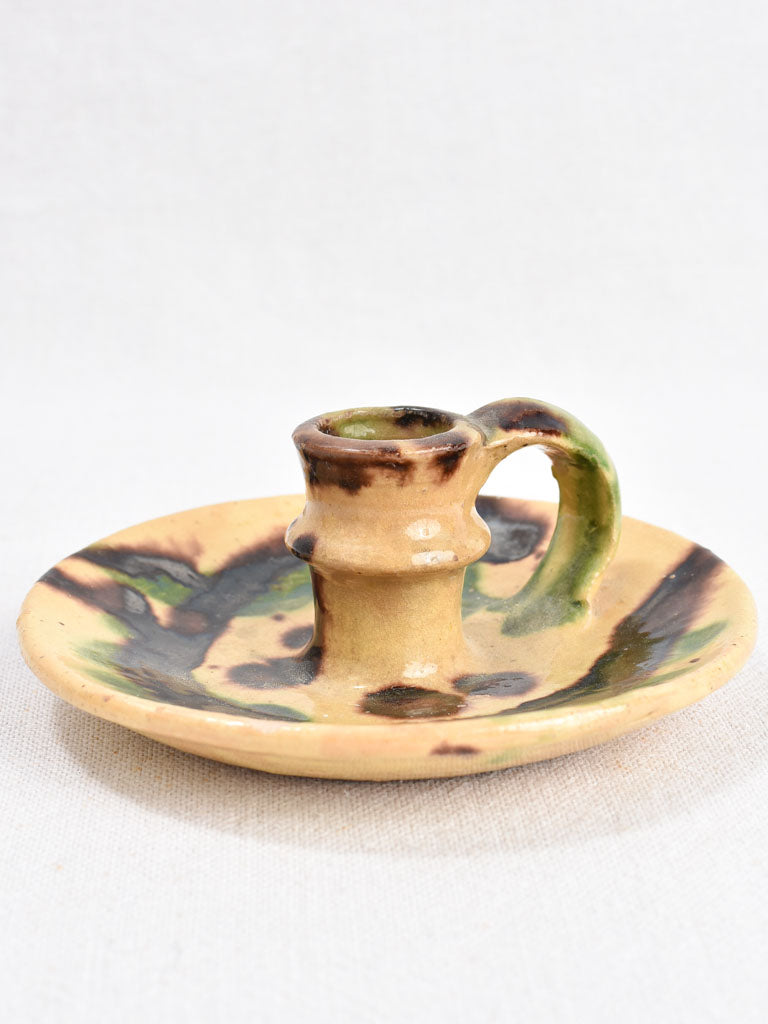 Chamber candlestick, ceramic, antique 6"