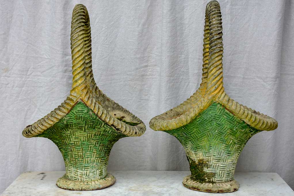 Large pair of vintage French planters in the shape of baskets