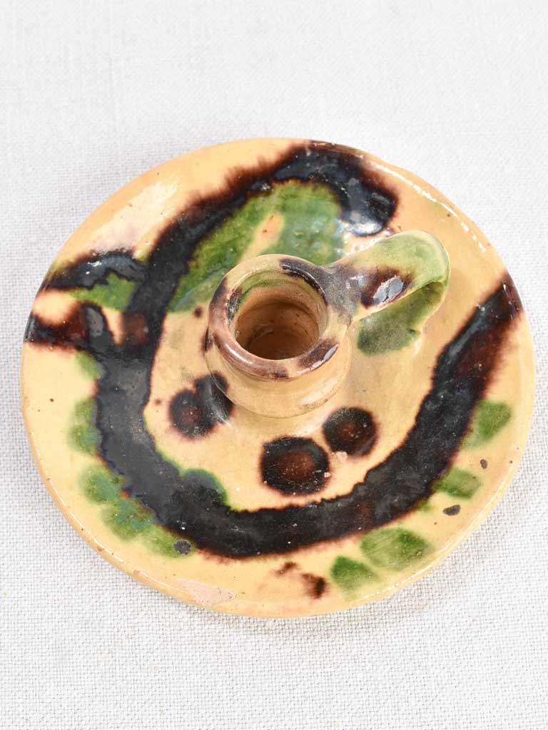 Chamber candlestick, ceramic, antique 6"