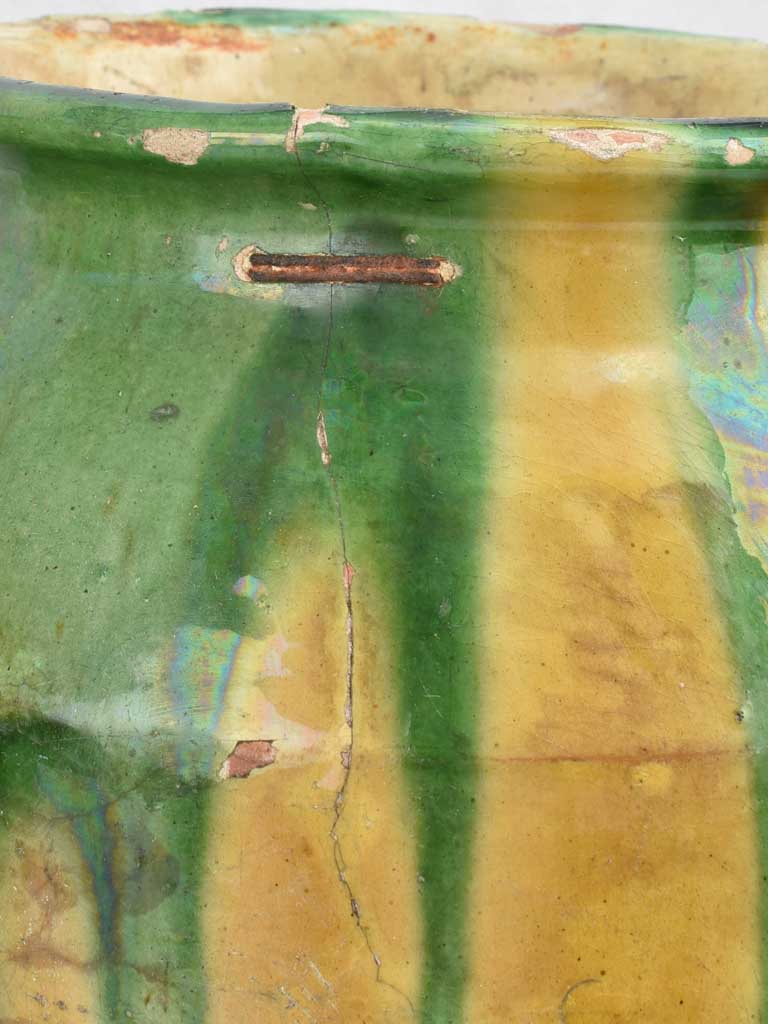 Collection of three green and yellow confit pots - 19th century 13¾"