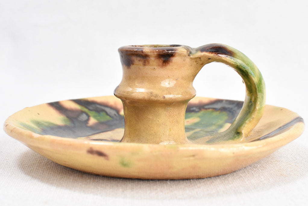 Chamber candlestick, ceramic, antique 6"