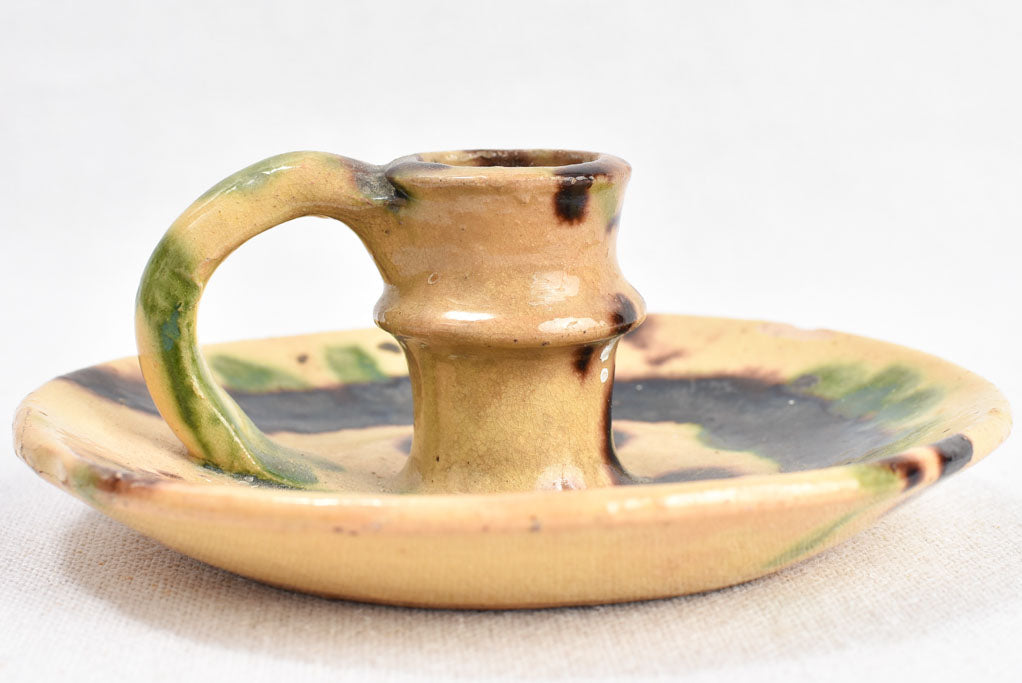 Chamber candlestick, ceramic, antique 6"