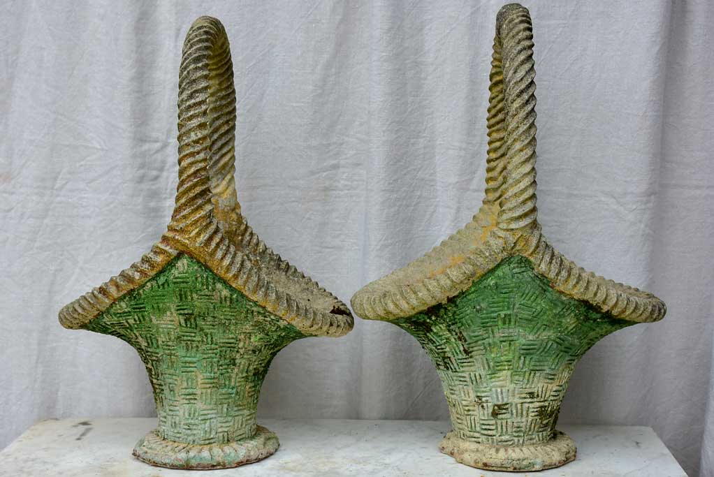 Large pair of vintage French planters in the shape of baskets
