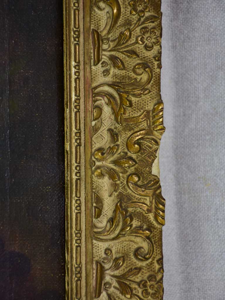 Antique French still life with Dahlias and autumn fruit. Oil on canvas. Signed 23¼" x 19¾"