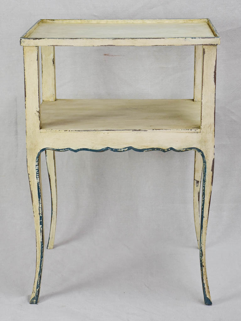 Pretty Louis XV style side table/ night stand with beige and blue patina