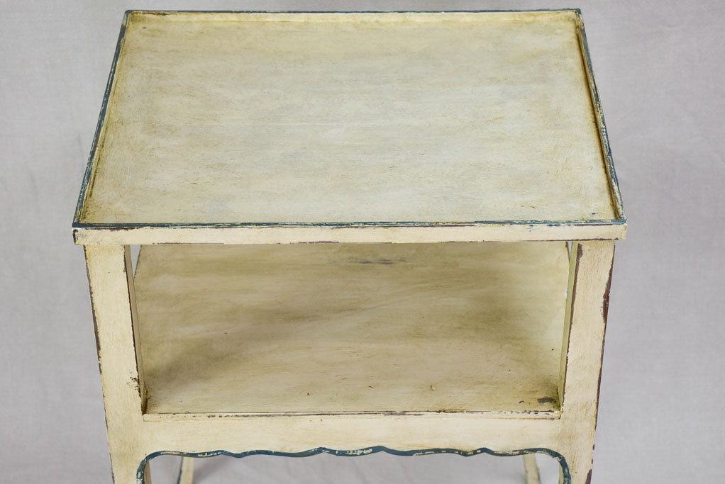 Pretty Louis XV style side table/ night stand with beige and blue patina