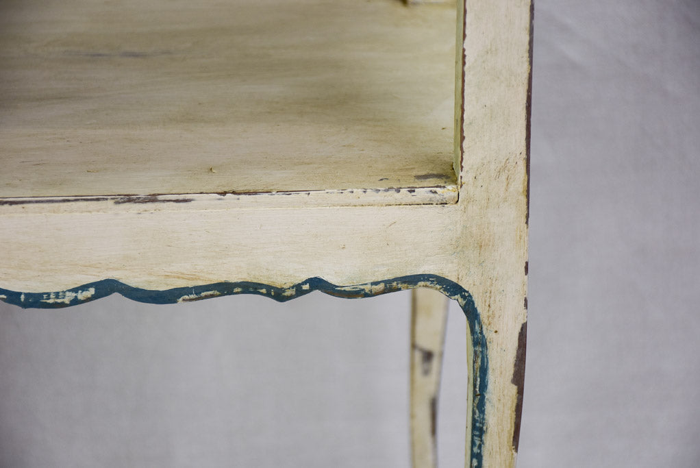 Pretty Louis XV style side table/ night stand with beige and blue patina
