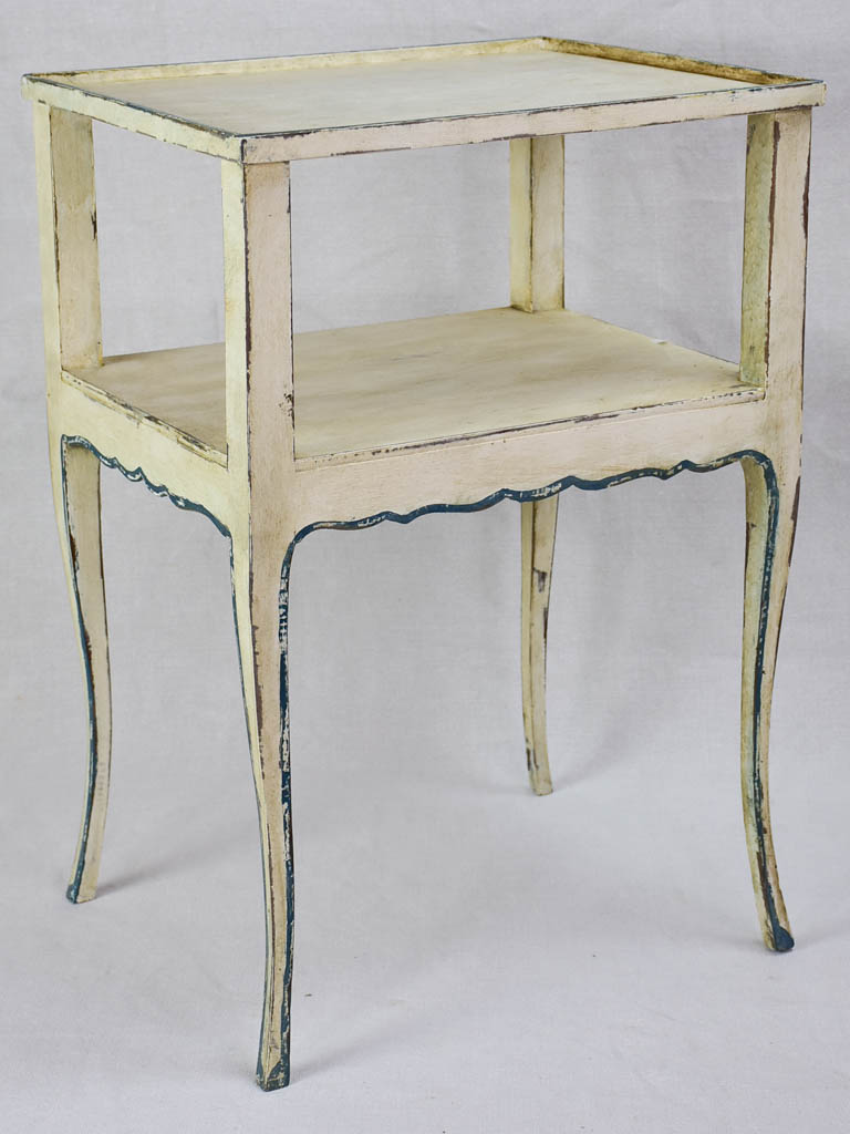 Pretty Louis XV style side table/ night stand with beige and blue patina