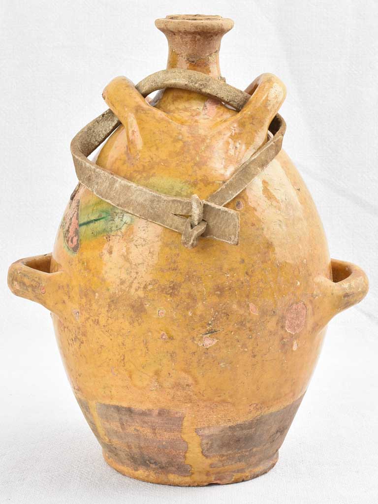 Antique French Conscience water jug with yellow glaze 12¼"