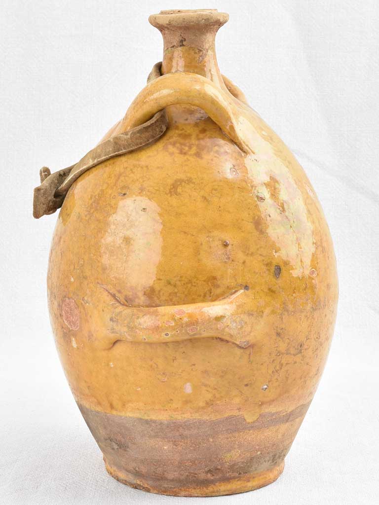 Antique French Conscience water jug with yellow glaze 12¼"