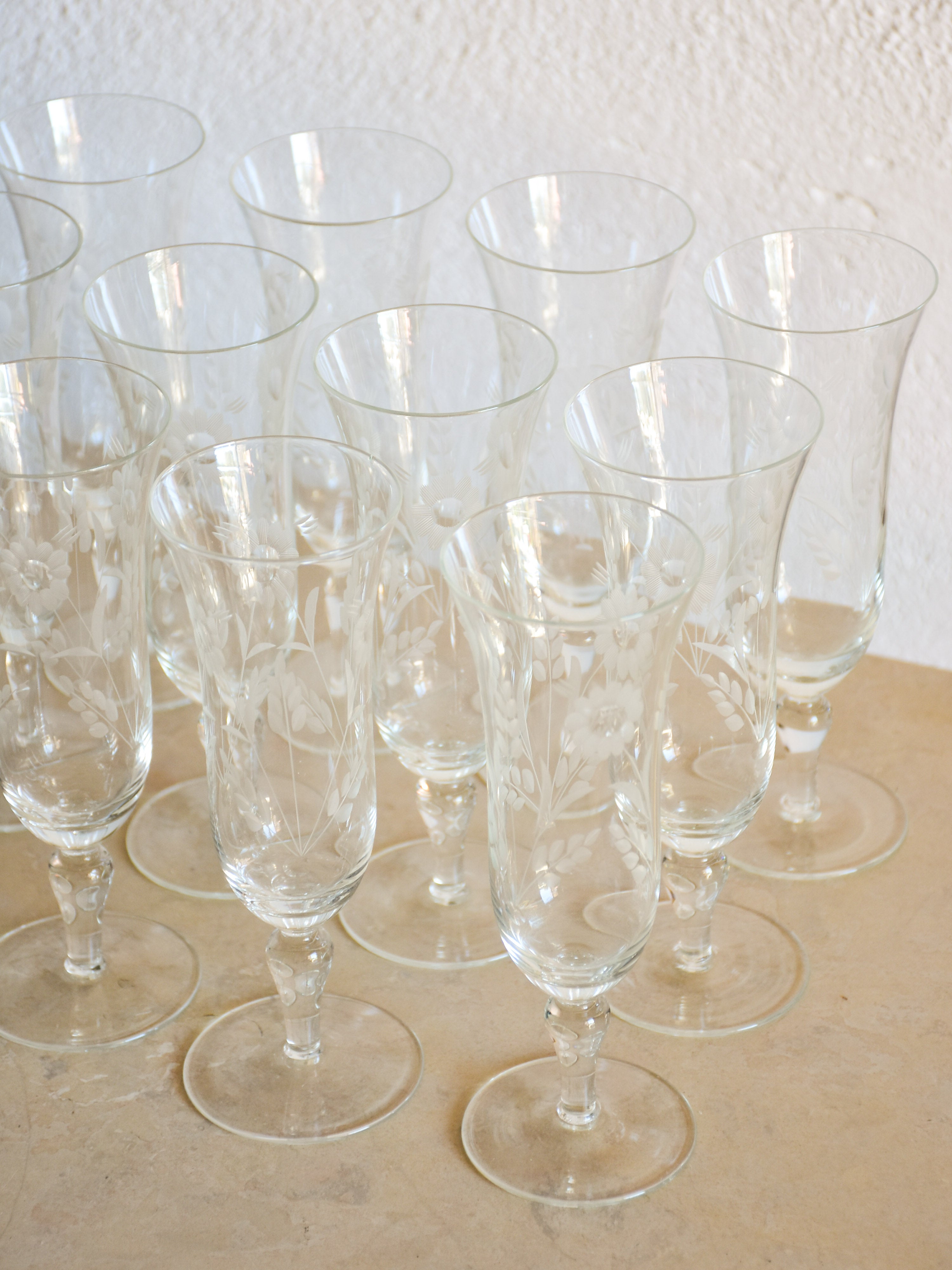 Set of twelve vintage French champagne flutes