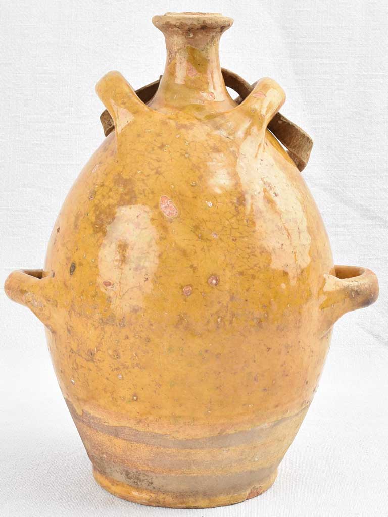 Antique French Conscience water jug with yellow glaze 12¼"