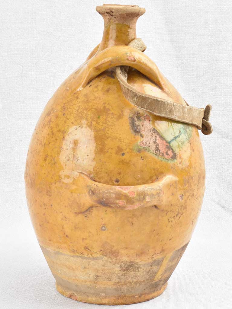Antique French Conscience water jug with yellow glaze 12¼"