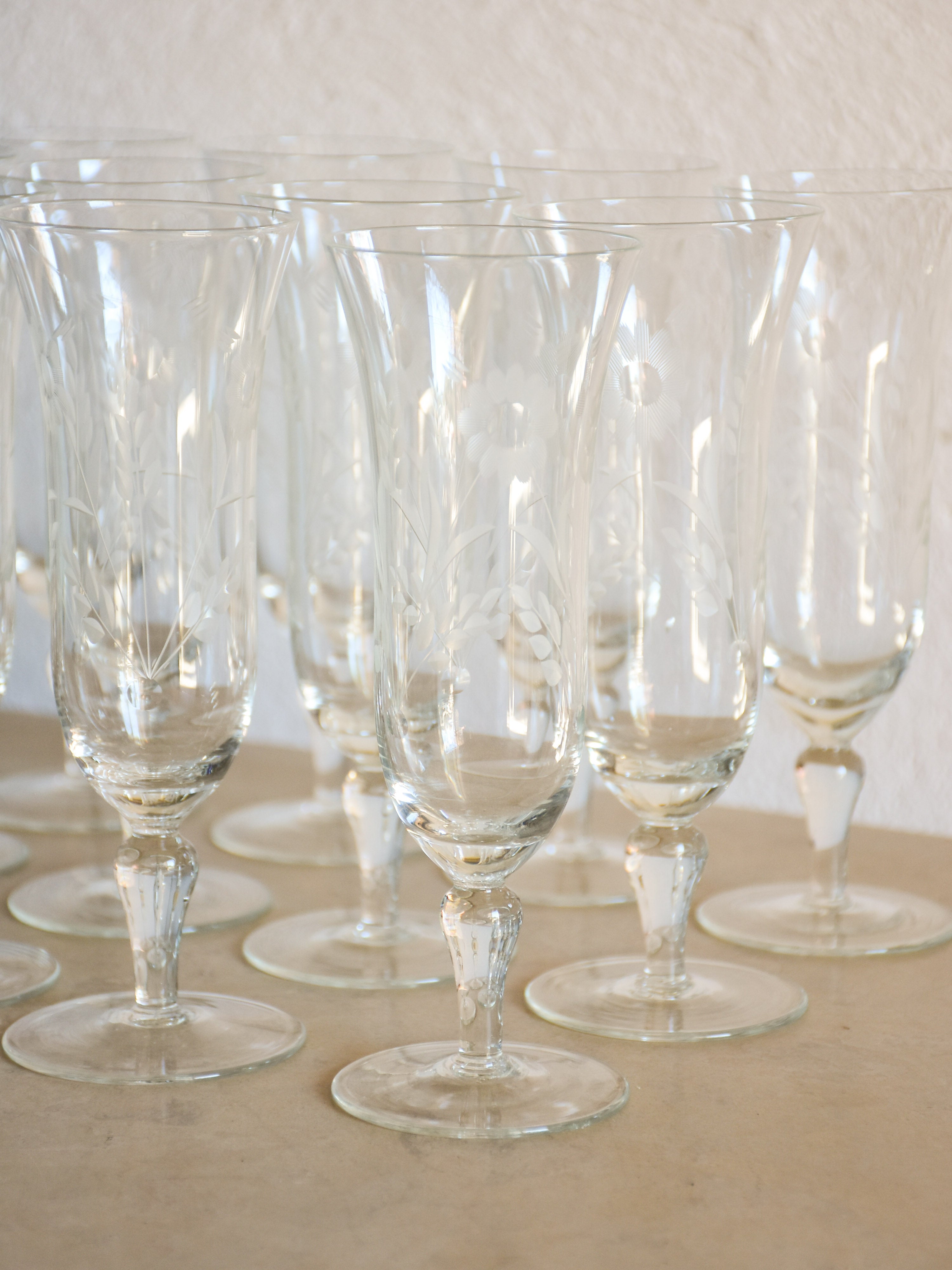 Set of twelve vintage French champagne flutes