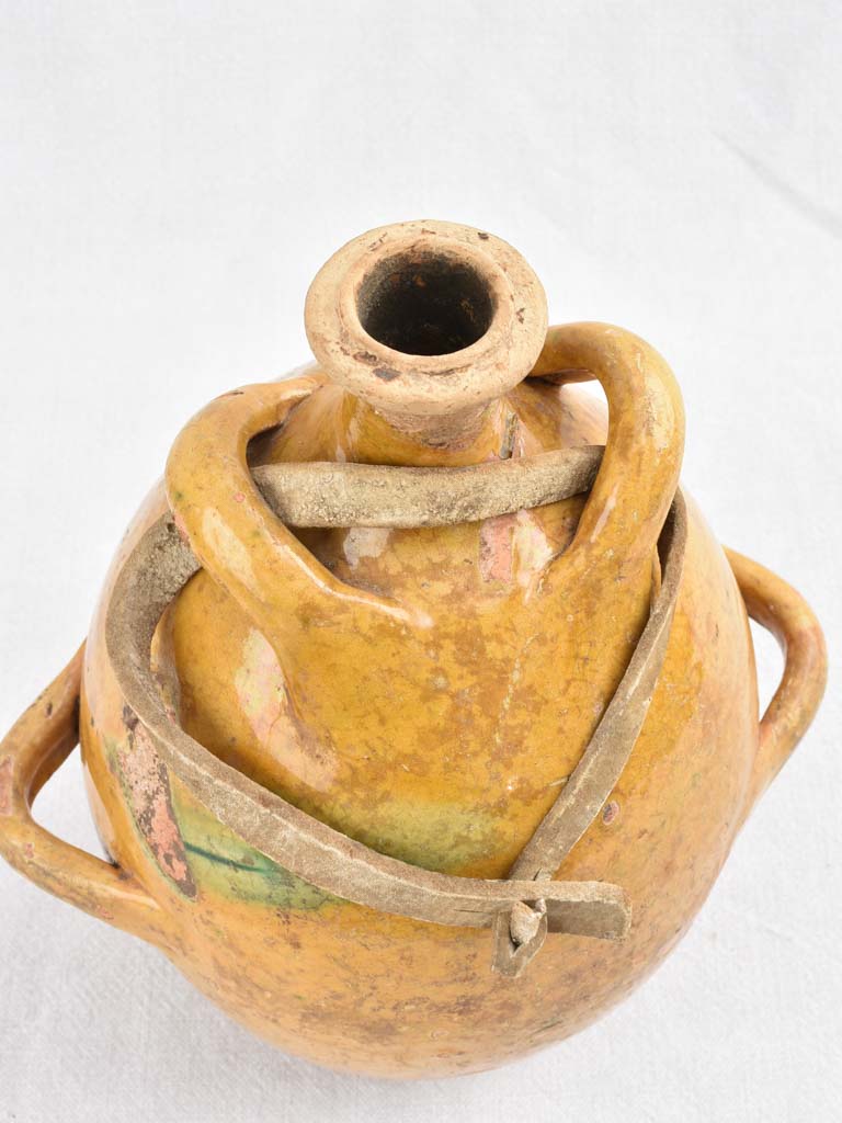 Antique French Conscience water jug with yellow glaze 12¼"
