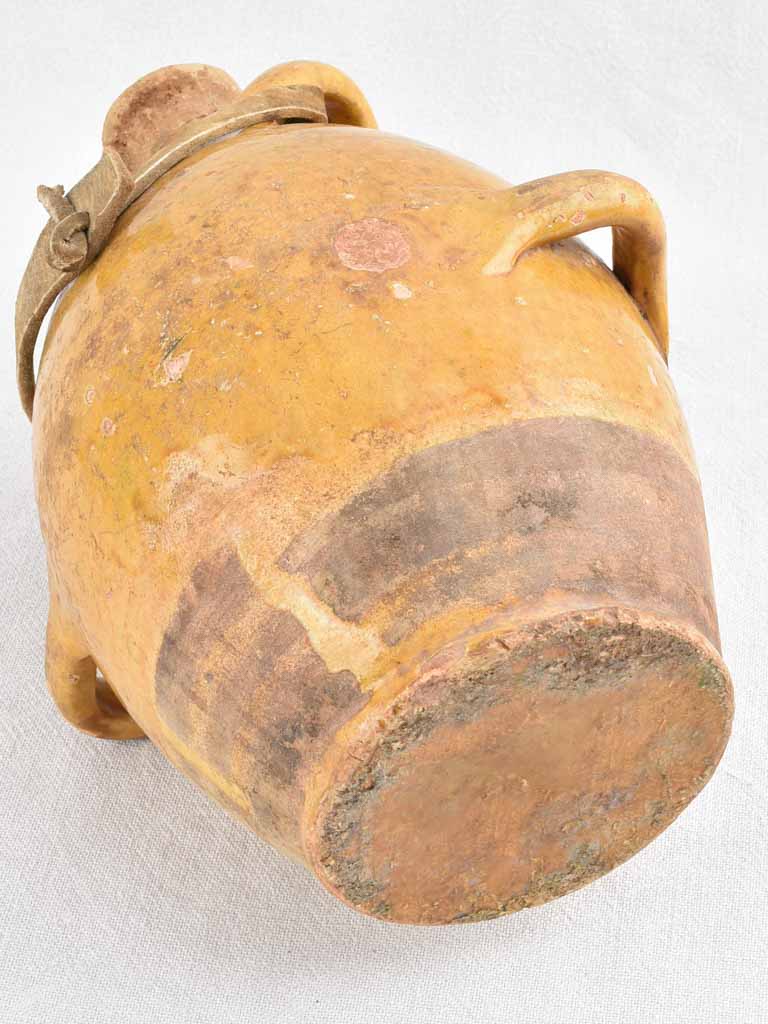 Antique French Conscience water jug with yellow glaze 12¼"
