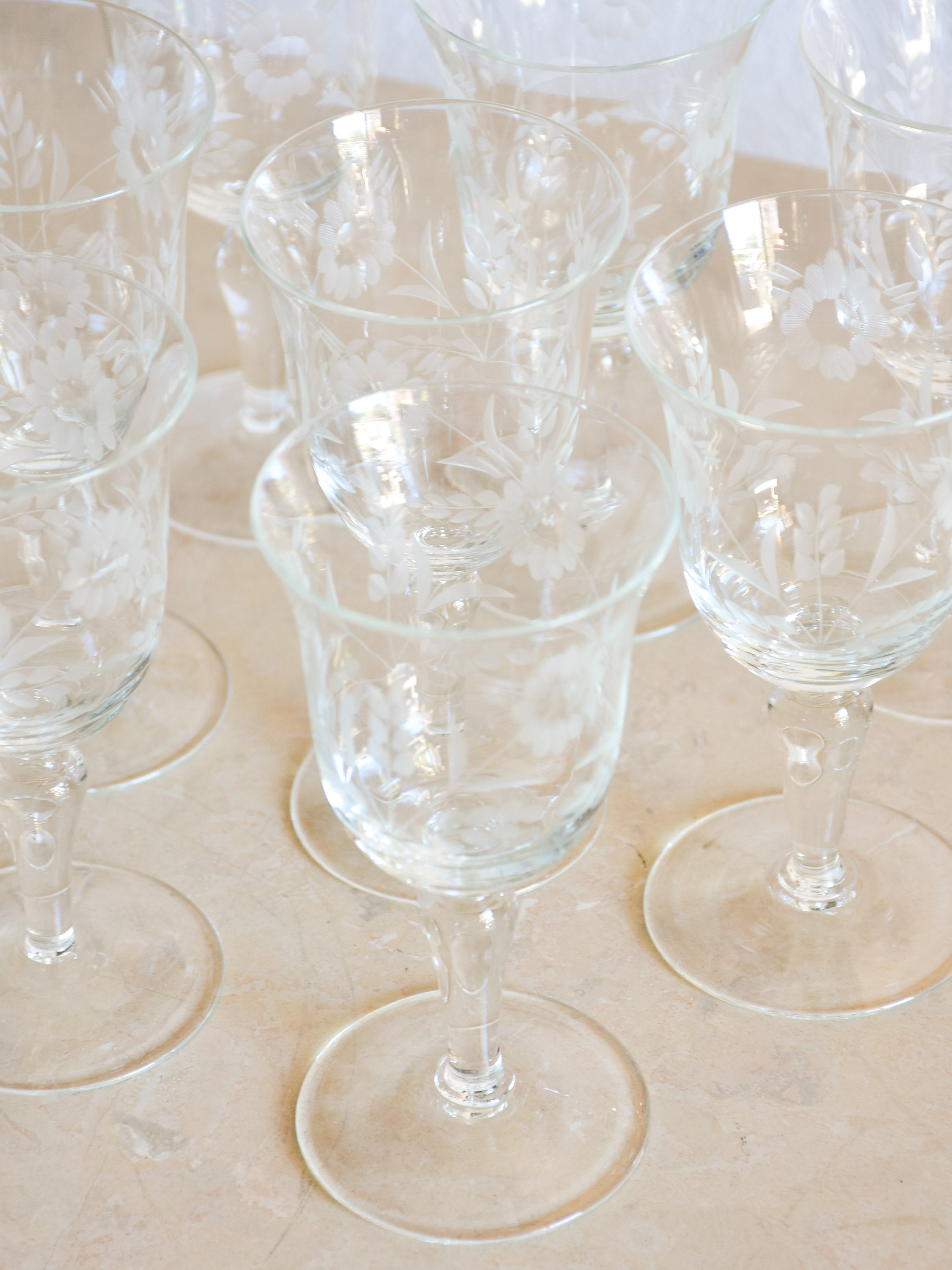 Set of eight vintage French wine glasses – white wine