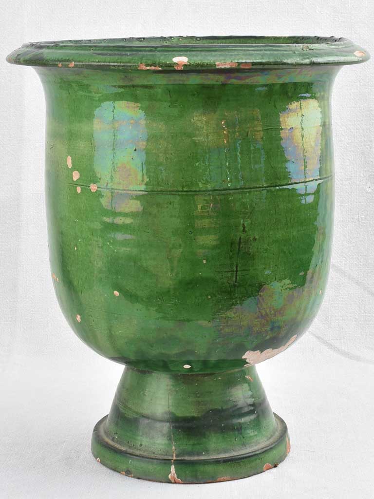 Footed Castelnaudary olive jar with green glaze 17¾"