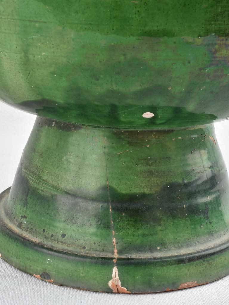 Footed Castelnaudary olive jar with green glaze 17¾"