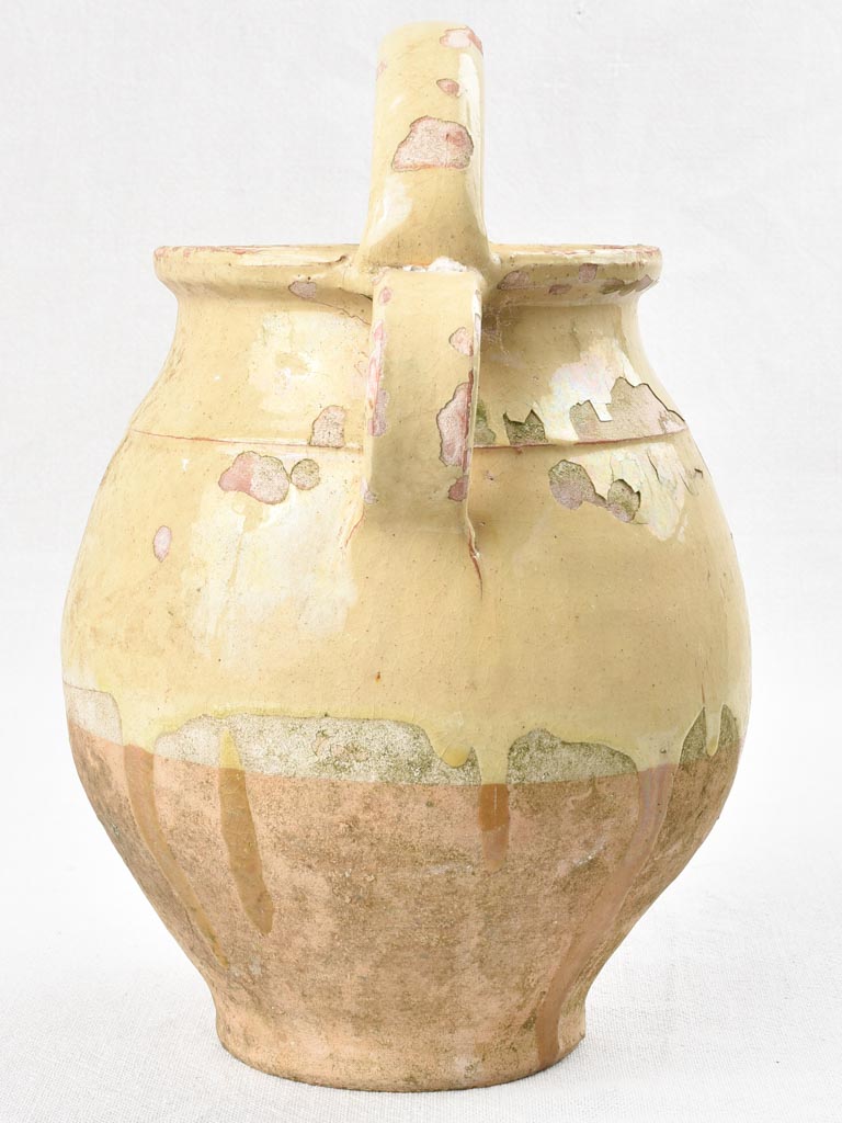 Antique French water pitcher with pale yellow glaze 13"