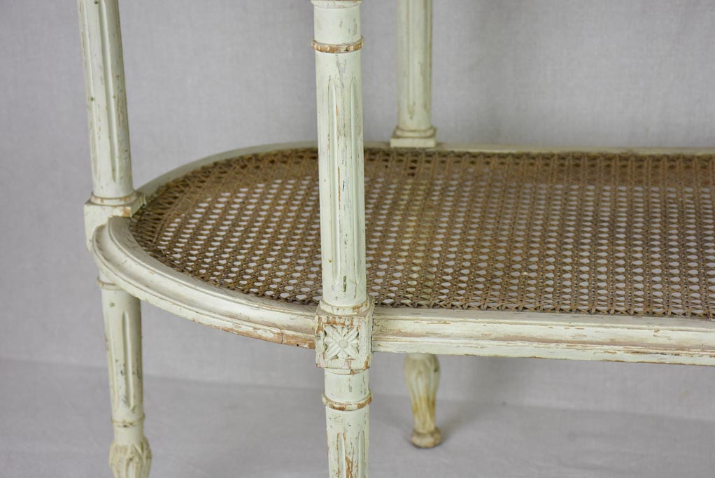 Antique French Louis XVI style oval side table with marble and cane 32¼" x 15¾"