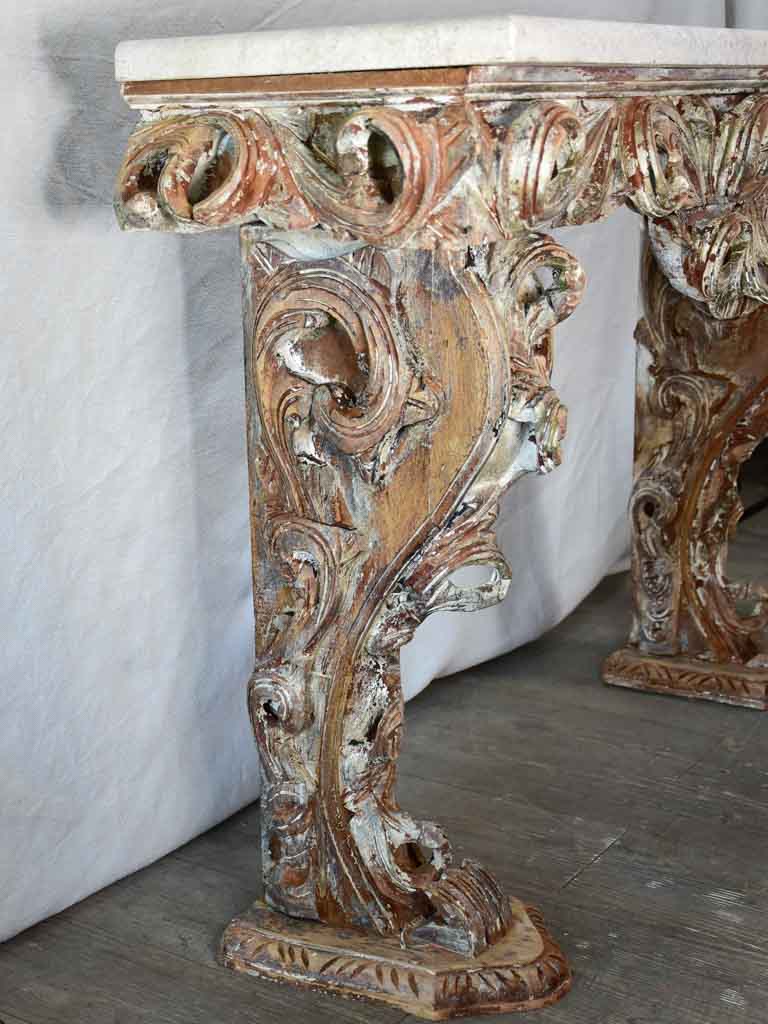 Magnificent carved console with travertine top 52" wide