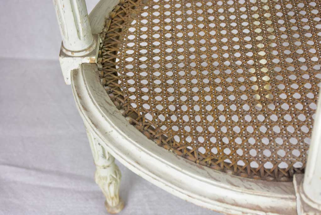 Antique French Louis XVI style oval side table with marble and cane 32¼" x 15¾"
