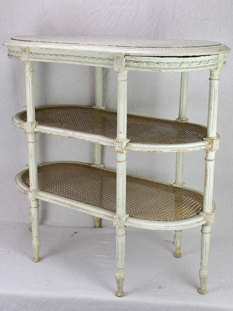 Antique French Louis XVI style oval side table with marble and cane 32¼" x 15¾"