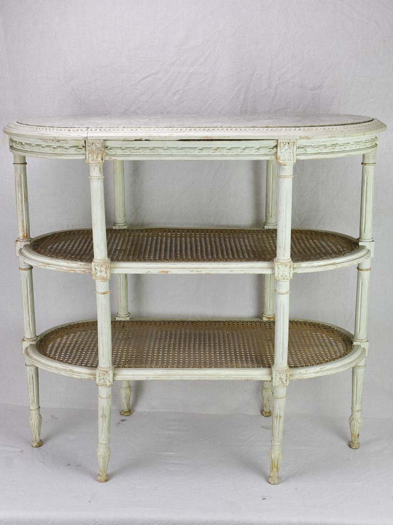 Antique French Louis XVI style oval side table with marble and cane 32¼" x 15¾"
