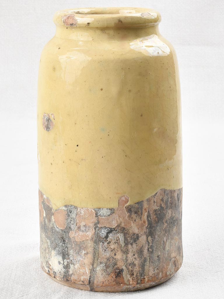 Slender preserving pot with yellow glaze 8¾"