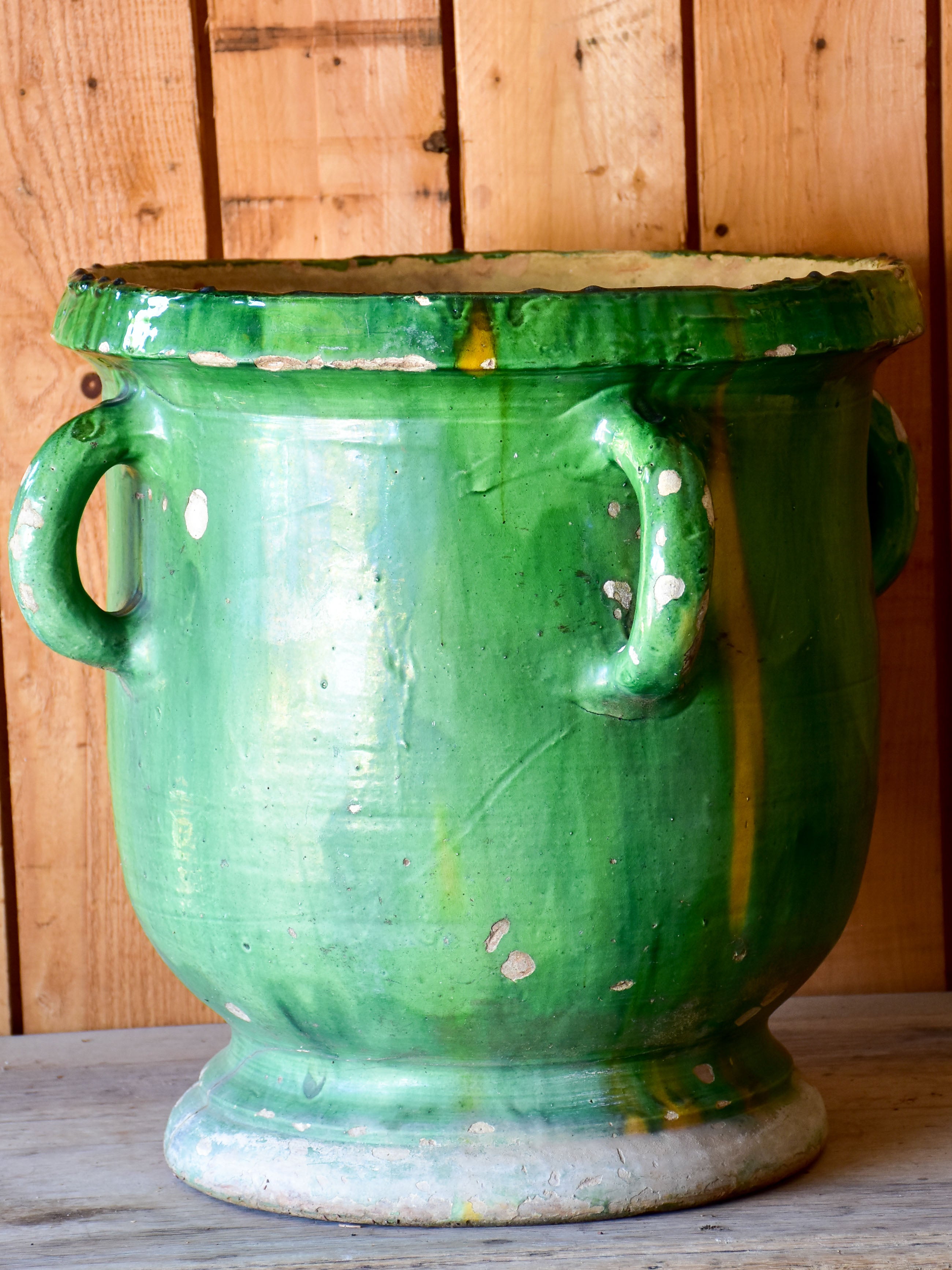 Large Castelnaudary planter with four handles and green glaze
