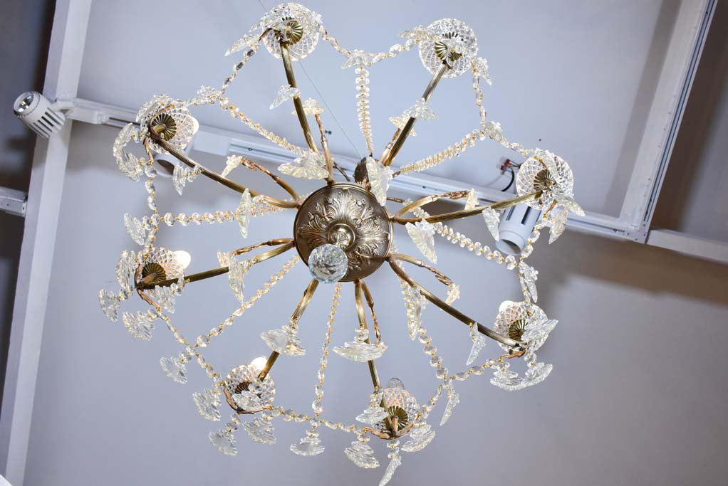 Pair of crystal and brass chandeliers with 8 lights - 1940's - 27½" x 43¼"