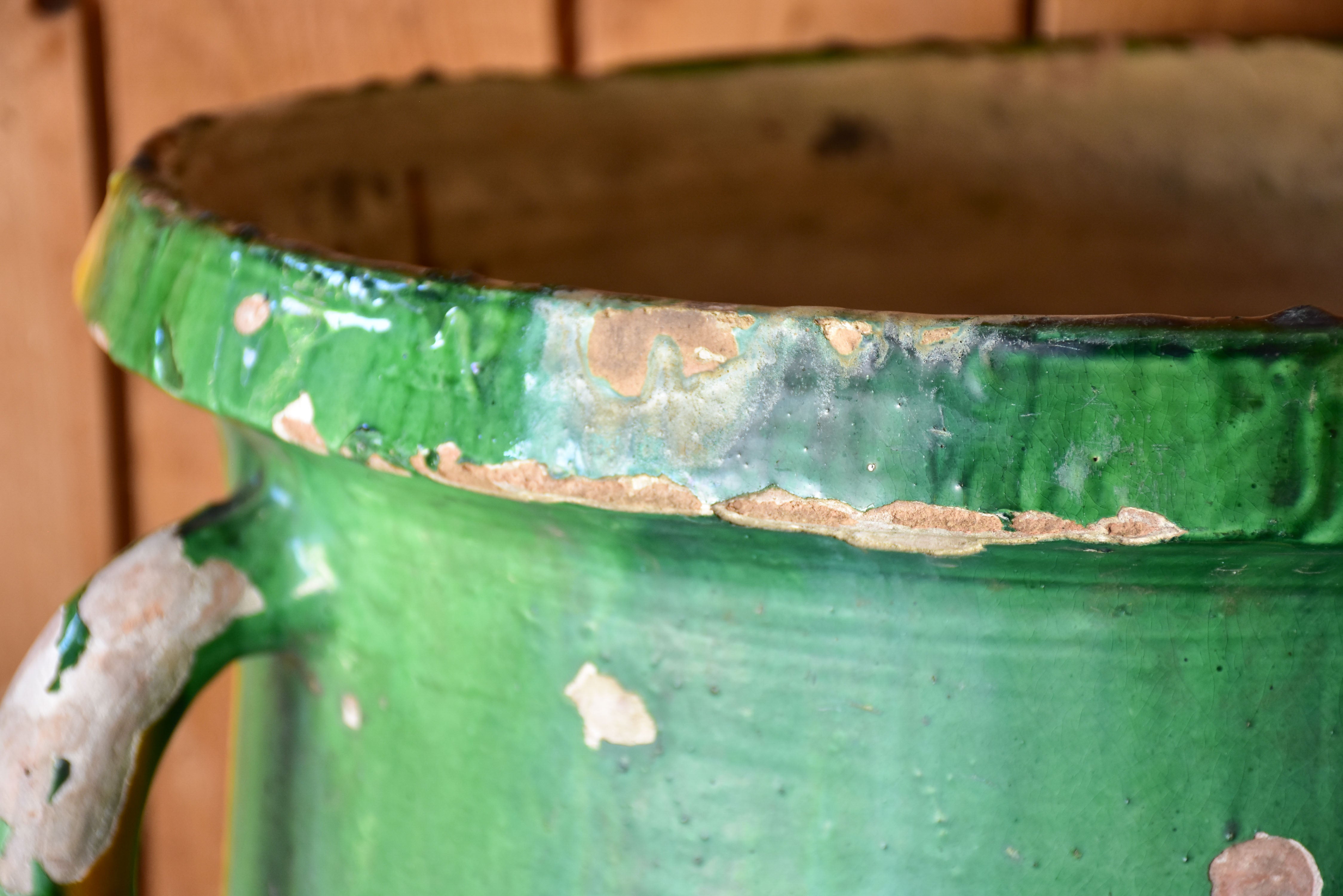 Large Castelnaudary planter with four handles and green glaze