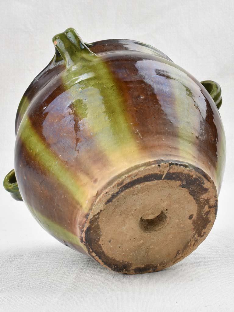 Green & black ceramic cache pot with 4 handles 8"