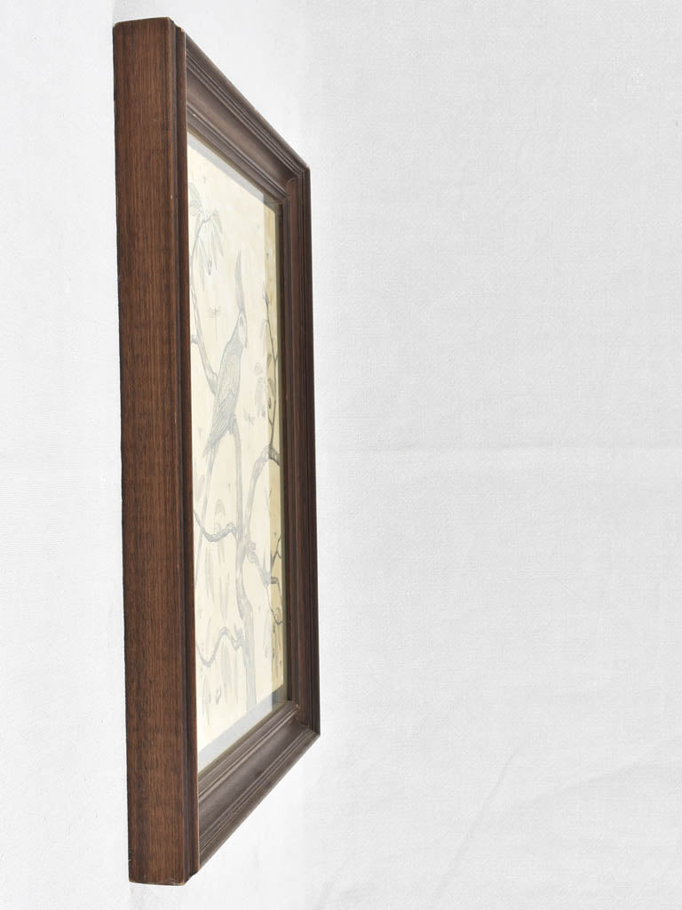 Andrea Collesano drawing - crested bird in cherry tree 21¾" x 17¾"