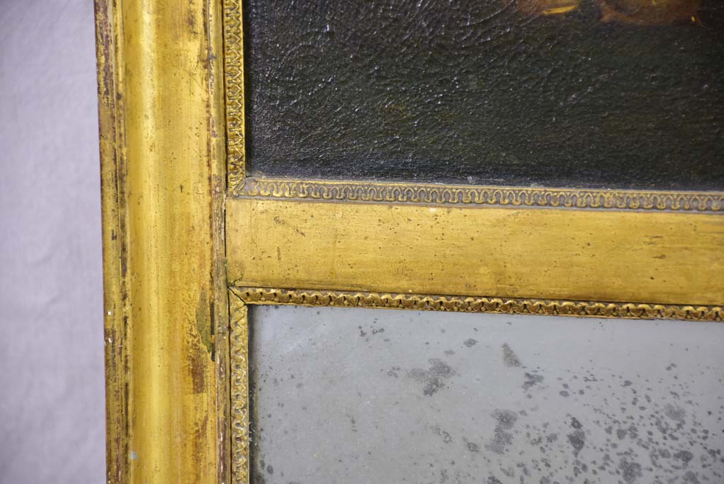 19th Century French trumeau mirror with oriental themed painting 51½" x 23¼"