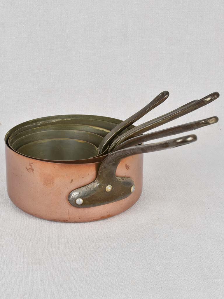 Saucepans, copper, antique (5 pieces)
