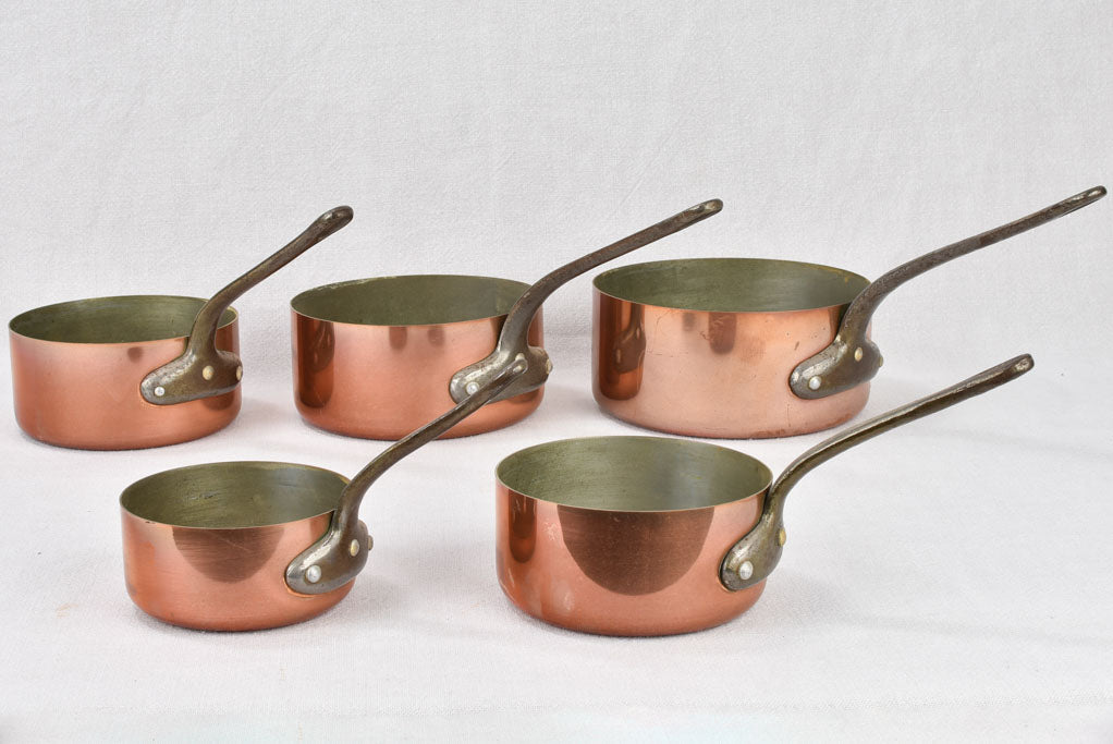 Saucepans, copper, antique (5 pieces)