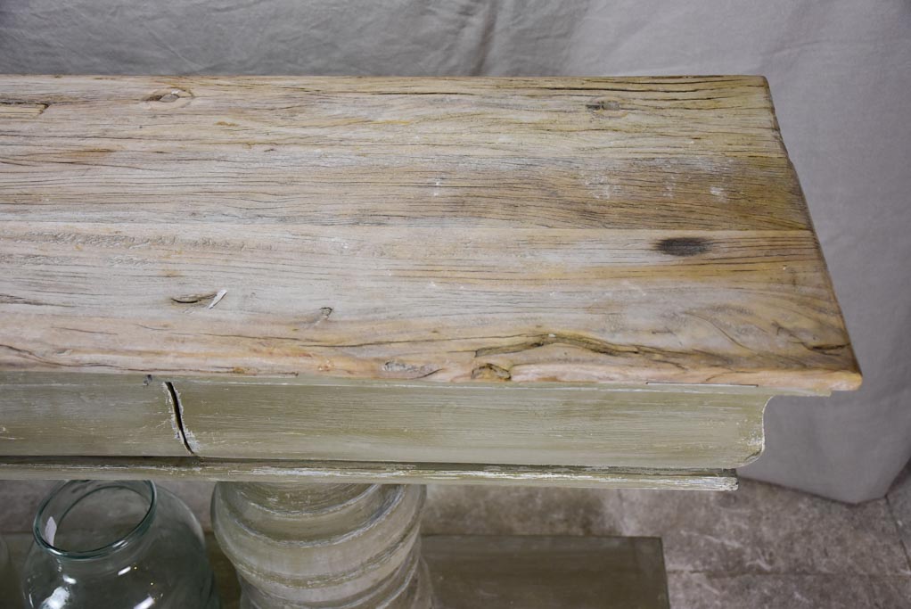 Narrow French console table with large turned column supports 78¾"