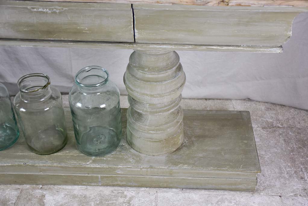 Narrow French console table with large turned column supports 78¾"