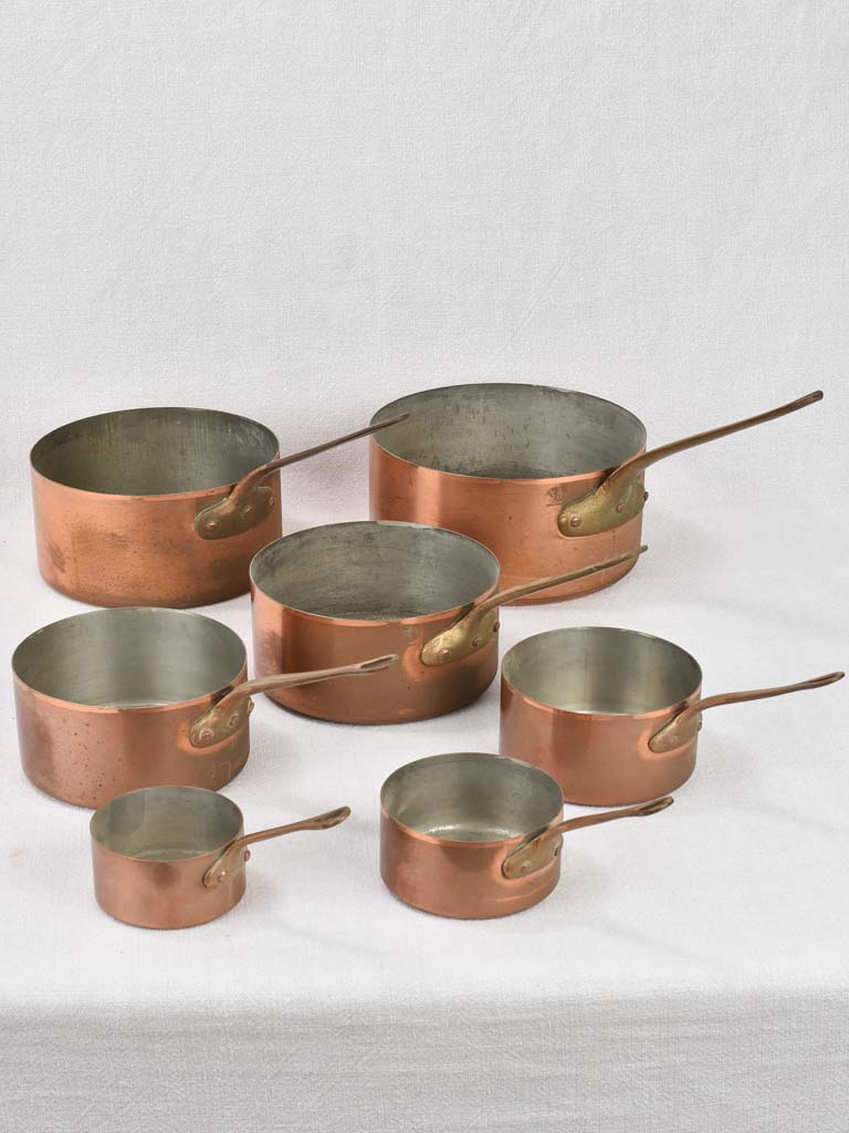 Saucepans, copper, vintage (set of 7)