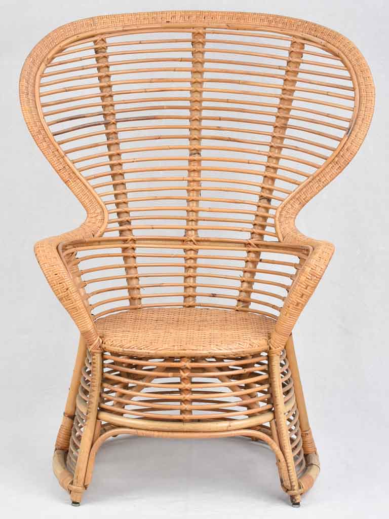 Large wicker and rattan armchair - 1950s 46"