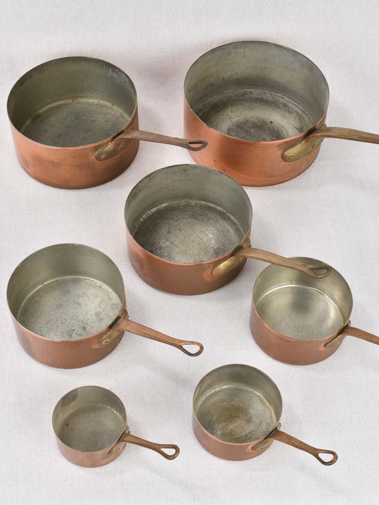 Saucepans, copper, vintage (set of 7)