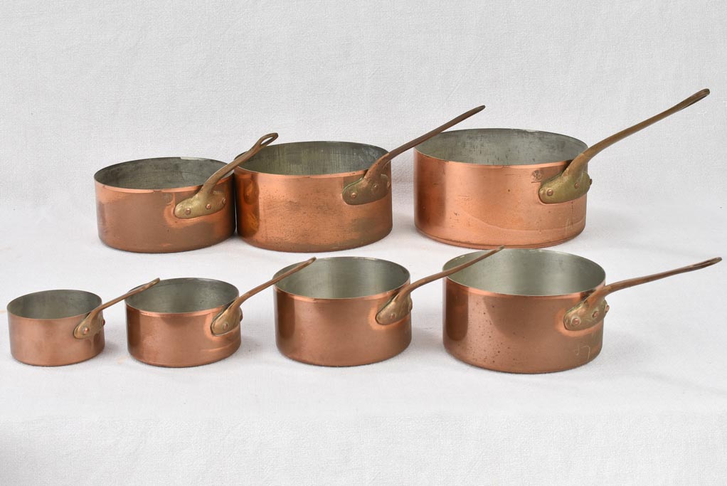 Saucepans, copper, vintage (set of 7)